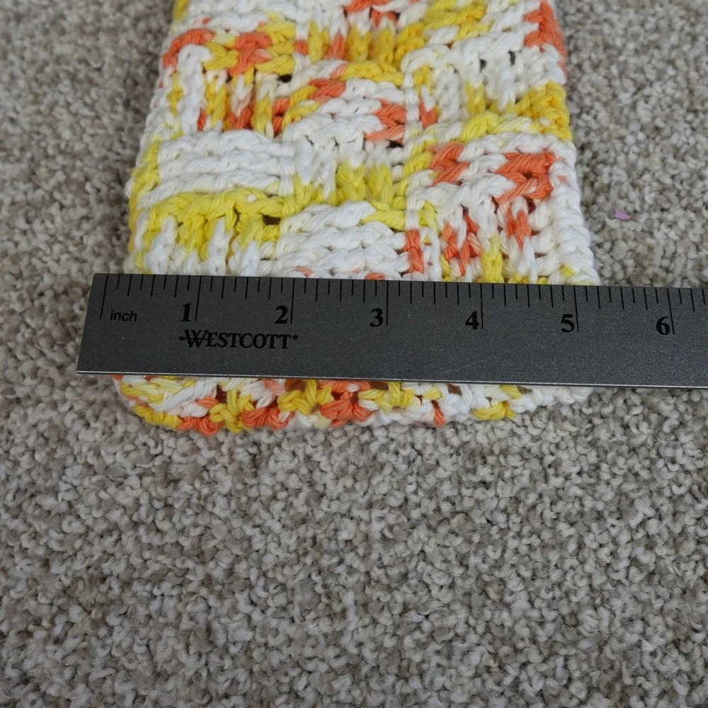 Handmade Crocheted Mop Pad Cover Yellow Orange White Basketweave Reusable Pad